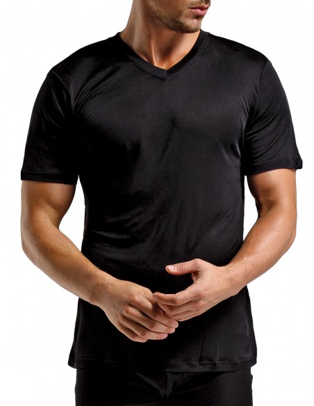 Herren T-Shirt V-Ausschnitt aus Seide inSilk