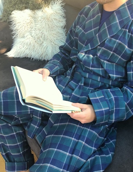 Flanell-Bademantel Klassisches Englisches Tartan-Karomuster Grün