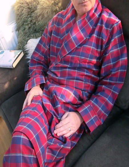 Flanell-Bademantel Klassisches Englisches Tartan-Karomuster Rot