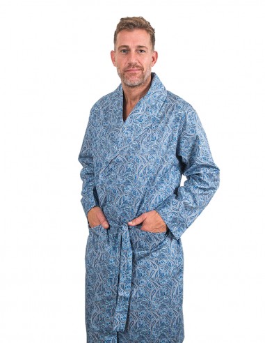 Dünner Bademantel aus Baumwolle Paisley-Design Blau
